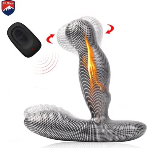 LEVETT Male Rotating Vibrating Prostate Massager Electric Perineum Stimulator Remote Heating Butt Plug Anal Sex Toys 16+3 Modes