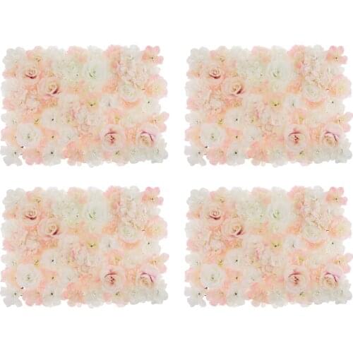 Pack of 4 Artificial Silk Flower Rose Hydrangea Wall Panels Wedding Backdrop Decor White And Champagne