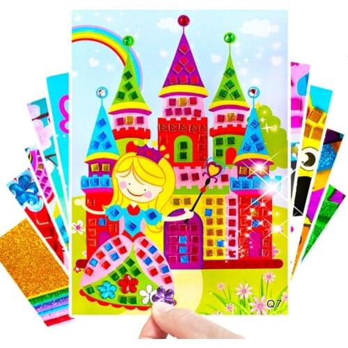 5pcs/lot Handmade 3D Children DIY Foam&Crystal Stickers Art EVA Cartoon Animal Dinosaur Creative Educational Toys for Kids girls