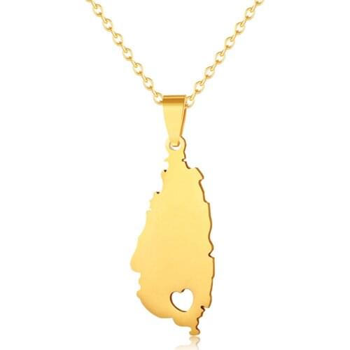 2022 Saint Lucia Hollow Heart Map Polished Fashion Fresh Shining Flash Women Men Stainless Steel Pendant Necklace