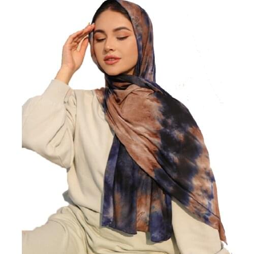 Newest Women Tie-dyed Jersey Hijabs Shawls Large Size Scarf Female Cotton Head Wrap Islamic Clothing Foulard 180*85cm 1PC Retail