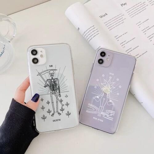 The Star Death Tarot Mystery totem Transparent Phone Case For iphone 8 7 6S Plus SE 2 12 11 pro max X XS MAX XR Clear TPU Cover