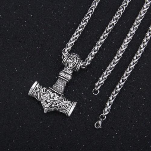 Dropshipping 1pcs thors hammer mjolnir pendant necklace viking scandinavian norse viking necklace with stainless steel chain