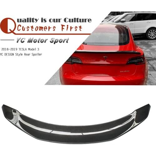 On Sale Car Accessories Dry Carbon Fiber YC DESIGN Style Rear Spoiler Fit For 2018-2019 Model 3 Rear Spoiler Wing
