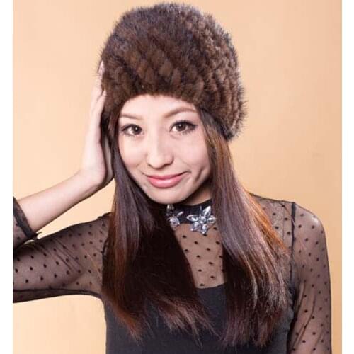Real mink fur hat Beanie ski cap head warmer headgear hottest Skull womens' hat winter cap female