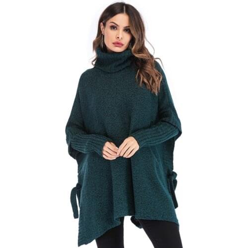 Chic Warm Turtlenecks Sweaters Women Plus Size Lace Up Knitted Sweater Pullovers Female Loose Poncho Korean Style Jumper Clothes