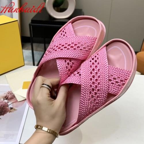 Out Flat Slippers Beach Women Slides Thick Sole Weave Women Slippers Sandals Platform Casual Dress Flipflops mules Shoes Women