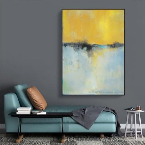 Modern abstract painting yellow blue canvas painting cuadros decoracion salon decorative picture oil painting for living room
