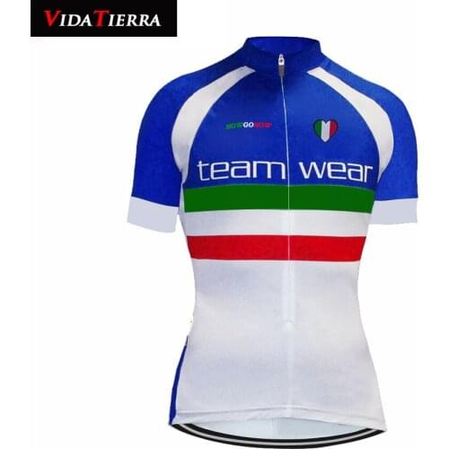 VIDATIERRA 2019 cycling jersey white blue bike wear Italy national team Retro short sleeve downhill jersey Small heart pattern