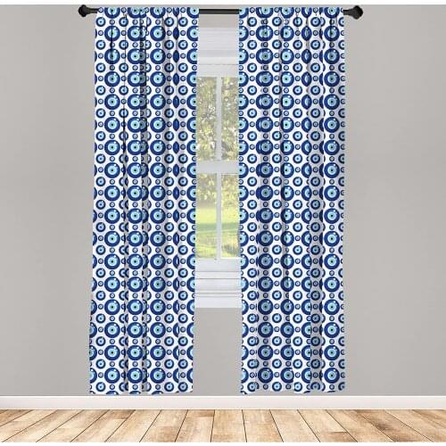 Evil Eye Window Curtains Symmetrical Pattern All Seeing Eye Superstitious Turkish Ethnic Curtain with Rod Pocket