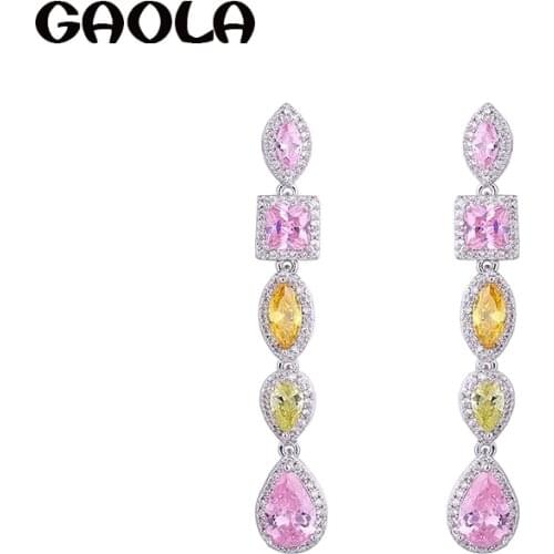 GAOLA 2017 New Long Geometric Shape Women Dangle Earrings Cubic Zirconia Jewelry Earrings GLE6475Y