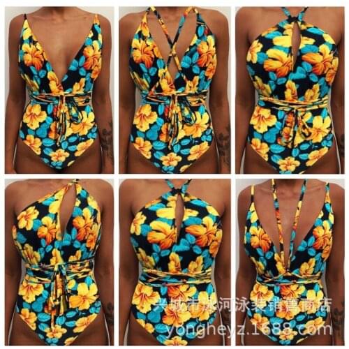 Womens Swimsuit 2019 Swimwear One-Piece Trikini Women Swimsuits Piece New Sexy Line Digital Print Polyester