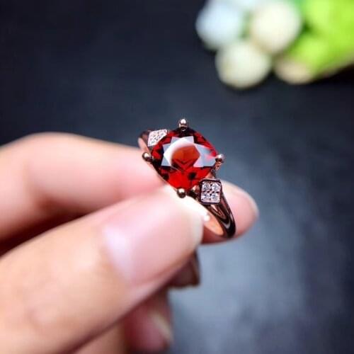 Fashion Lovely square Natural red garnet gem Ring S925 Silver Natural Gemstone Ring Women wedding party gift fine Jewelry