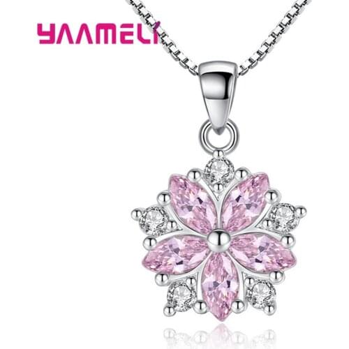Women Collar Necklace Fine S925 Sterling Silver Austria Crystal Flower Pattern Pendant Wedding Engagement Accessories Bijoux