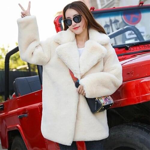 Winter Women High Quality Faux Rabbit Fur Coat Luxury Fur Coat Loose Lapel OverCoat Thick Warm Plus Size Female Plush Coats 078