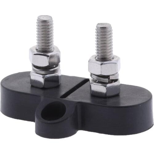 1/4" 6mm Battery Power & Ground Insulated Stainless Steel Dual Stud Distribution Junction Post for RV Boat Marine (Black)
