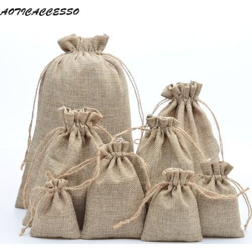 10000pcs Handmade Jute Drawstring Bags Linen Gift Bag Wedding Party Favors Jewelry Packing Bags Accept Customize Wholesale