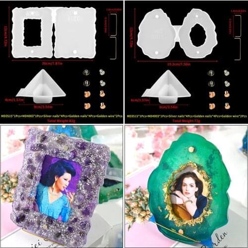 12pcs Set Irregular Photo Frame Resina Epoxi Forma Silikonowa Round Rectangle Resin Mould For DIY Transparent Epoxy Craft