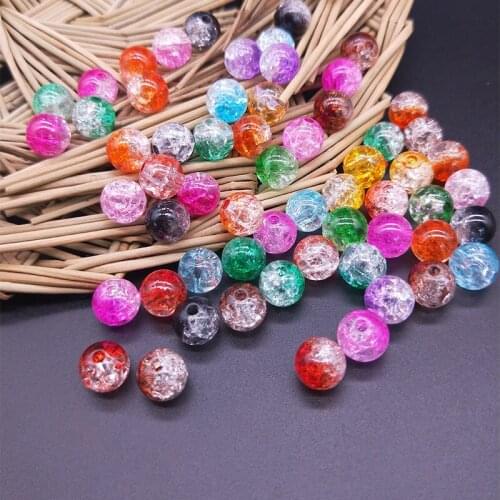 60pcs 8mm Mixed Colors Straight Hole Imitation Glass Crack Beads Acrylic Round Spacer Loose Beads DIY Making Accessories