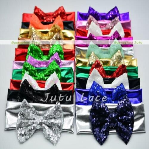 Free freight high quality sequin fabric bow hair headband headwrap Girl Hair Accessory