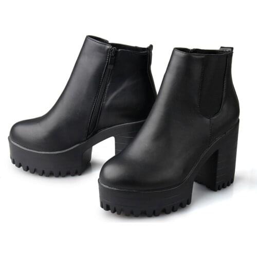 Botas Mujer Fashion Women Boots Square Heel Platforms Zapatos Mujer PU Leather Thigh High Pump Boots Motorcycle Shoes