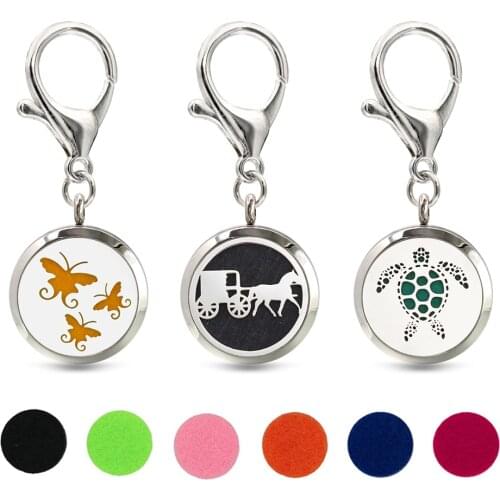 Butterfly Seaturtle Key Chain Essential Oil Perfume Diffuser 30mm Magnetic Locket with Lobster Clasp Key Ring 10pcs Pads Free