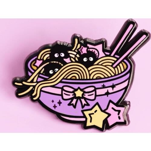Anime Japanese Ramen Soot Sprite Brooch Pins Enamel Metal Badges Lapel Pin Brooches Jackets Jeans Fashion Jewelry Accessories