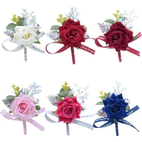 Men Corsage Groom Brooch Flowers Boutonniere Pin Bridal Corsages Bridesmaid Wedding Flower Accessories