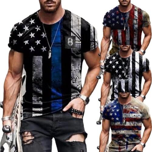 2021 Summer American Flag 3D Print Men Casual Fashion T-shirt Round Neck Loose Oversize Muscle Streetwear Clothing Mans Tshirt