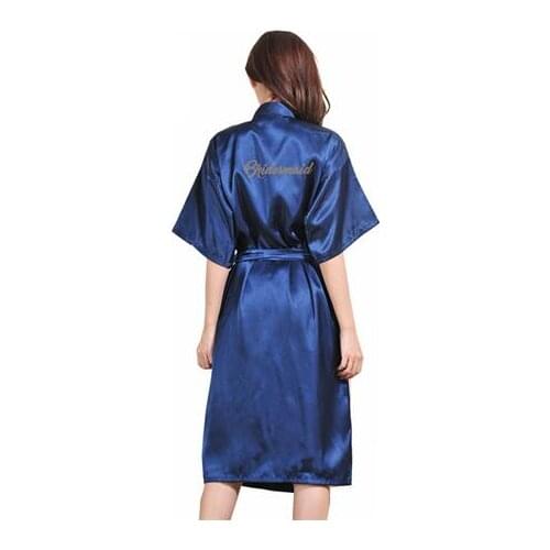Gold Stamp 'Bridesmaid' Silk Satin Wedding Bridesmaid Robes Long Kimono Robe Solid Night Robe Fashion Dressing Gown For Women