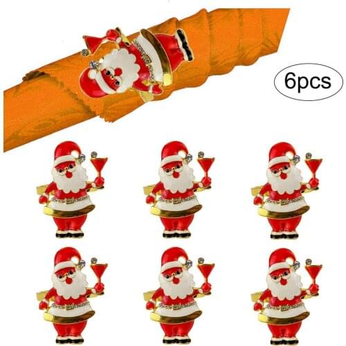 Napkin Rings, 6Pcs Elk, Santa Claus, Bow Napkin Rings For Wedding Receptions, Christmas, Thanksgiving And Home Kitchen, Dropship
