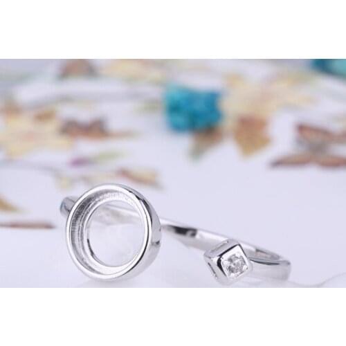 925 Sterling Silver Engagement Wedding Ring 7x7mm Round Cabochon Semi Mount Ring Crystal Fine Jewelry Setting White Gold Color