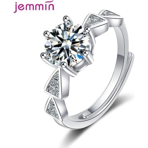 925 Sterling Silver Trendy Crystal Statement Rings For Women Girls Adjustable Silver Fashion Jewelry Wholesale