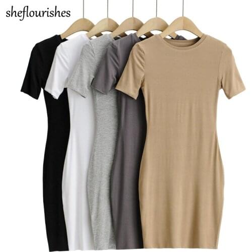Summer dress women 2021 casual dresses basic o neck short sleeve dress bodycon mini dress cotton black dresses white khaki