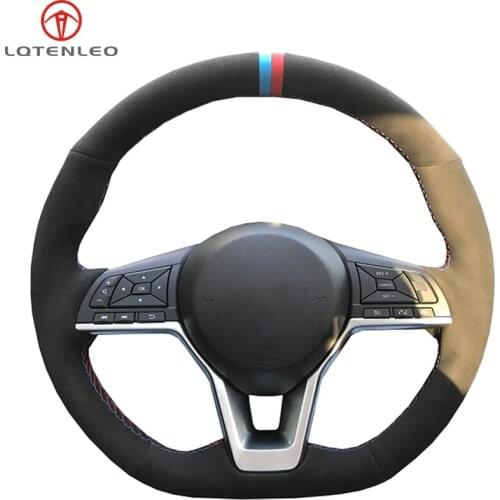 LQTENLEO Black Suede Car Steering Wheel Cover For Nissan X-Trail Qashqai Rogue Leaf Kicks Micra 2016-2020 March Altima Teana