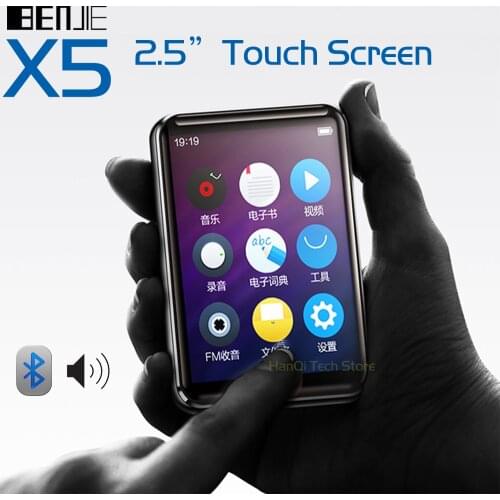 Benjie X5 Full Touch Screen Bluetooth MP3 Player 8GB 16GB Portable Music Player With Built-in Speaker FM Radio Recorder E-book
