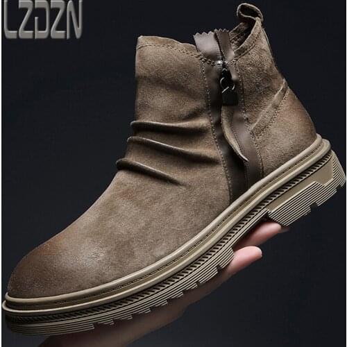 Mens Leather Shoes Big Head Mens Shoes High Waist Middle Cut British Martin Mens Boots Winter Boots Tooling Short Boots