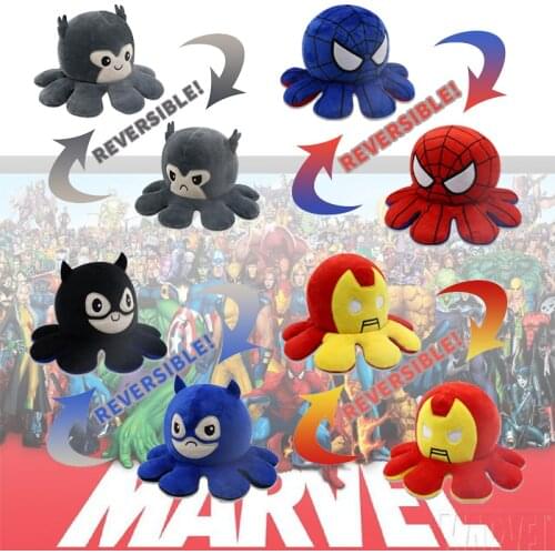Marvel Legends Reversible Plush Toy Soft Double-Sided Spiderman Iron Man Dolls Children Stuffed Angry Flip Happy Kids Toys Gifts