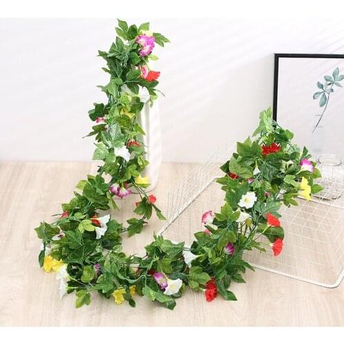2.4m Wedding Rattan Garden Home Decor Wall Garland Artificial Flower Morning Glory Vine Hanging Plant