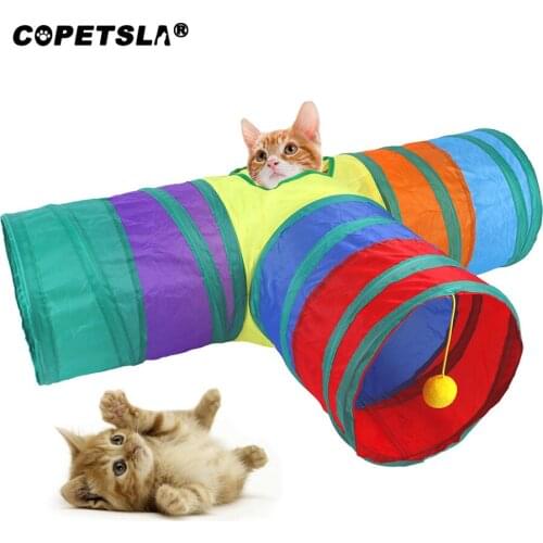 Copetsla New 3 Holes Funny Pet Cat Tunnel Kitten Toys Puppy Ferrets Rabbit Dog Play Tubes Balls Foldable Storage Tunnel Tubes