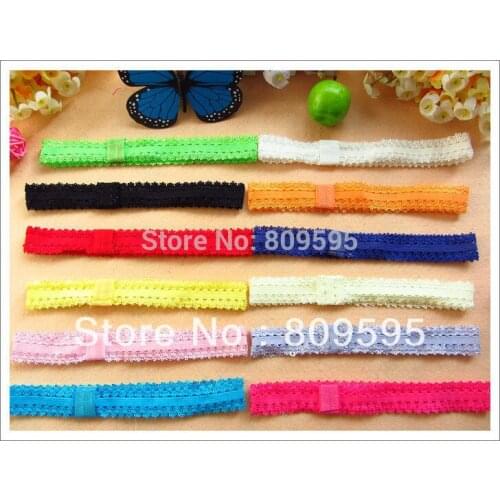 Wholesale 300pcs/lot 12colors 0.8 inch lace stretch elastic headbands