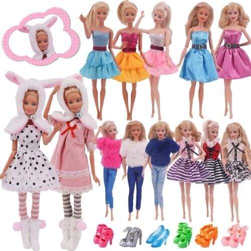 Multicolor Barbie Doll Plush Clothes Fashion Evening Dress Cute Doll Shoes For Barbies,11.8 Inch Doll,1/6 BJD,Doll Accessories