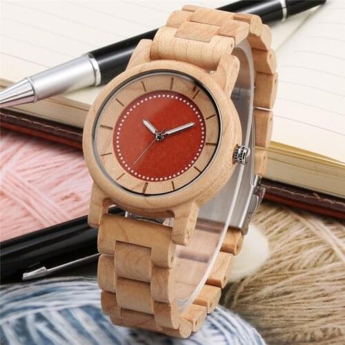 Modern Mature Wood Watch Mens Sport Wristwatch Maple Wooden Quartz Analog Clock for Men Adjustable Bamboo Bracelet Strap Gift