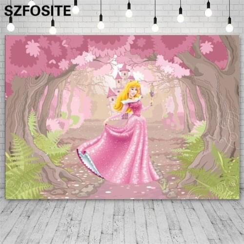 Cartoon Pink Forest Castle Blonde Princess Picture Background Girl Birthday Party Decoration Photography Photo Vinyl Backdrop