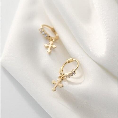 MloveAcc 925 Sterling Silver Cross Earrings for Women Fashion Personality Couple Small Contracted Earrings
