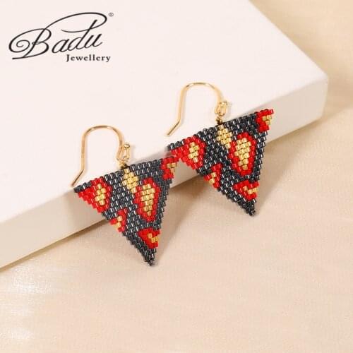 Badu Triangle Bohemian Handmade Beads Drop Earring for Women Trendy Colorful Drop Earrings Girls Party Gift Christmas