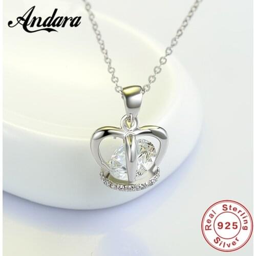 100% Silver 925 Jewelry Crown Necklace Luxury Pendant WomenS Necklace Chain Length 45 Cm