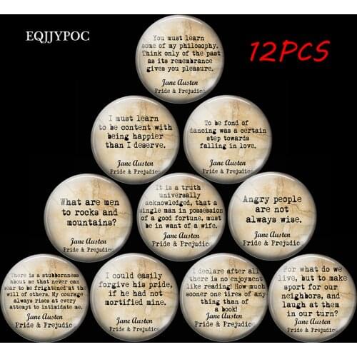 12pcs Pride and Prejudice 30MM 25MM Fridge Magnet Jane Austen Quote Glass Dome Magnetic Refrigerator Stickers Holder Home Decor