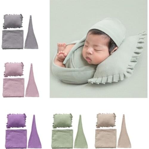3Pcs/Set Newborn Photography Prop Infant Sleepy Cap+Wrap+Pillow Set Studio photo shoot Accessories
