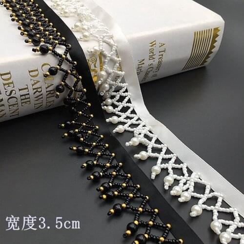 3Yards Gold Pearl Fringe Beaded Lace Trim Garment Dress Tassel Lace Decoration Shoes Ornaments White Black Hanging Bead Curtain